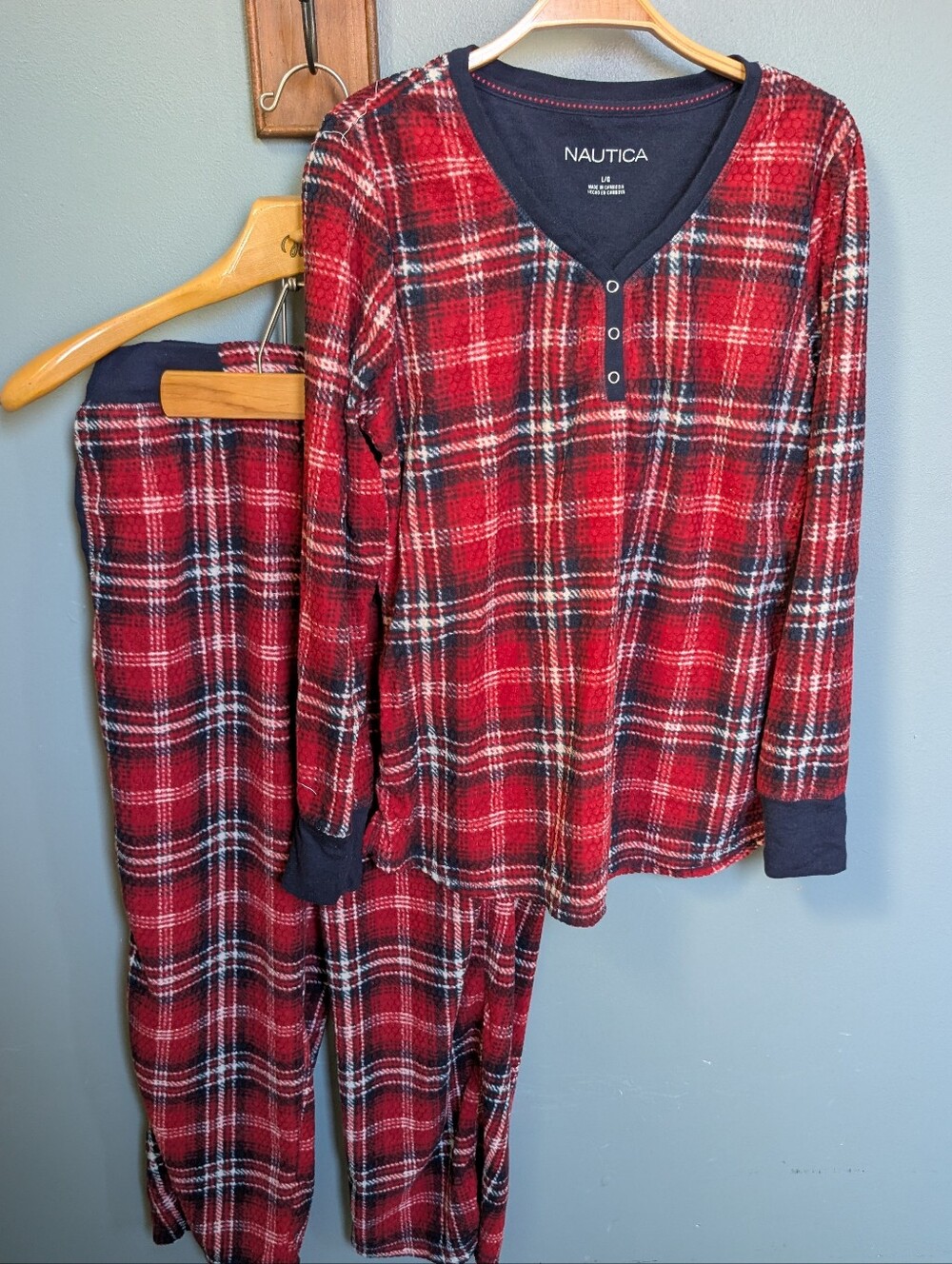 Nautica Soft Fleece Red Plaid Pajama Set, Women's Warm Pajamas
